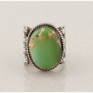 Sterling Silver Natural Green Turquoise Ring Size 9 Signed M